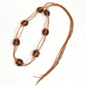 Ceinture tressée bohème avec perles de résine ambre et longs glands pour femmes