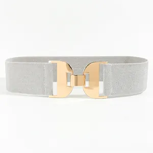 Ceinture élastique large pour femme avec boucle métallique en forme de D dorée