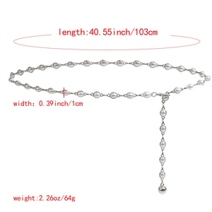 Ceinture élégante en chaîne argentée avec perles fantaisie et pendentif pour robes de femme