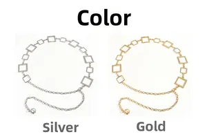 Detailansicht der geometrischen quadratischen Metall-Taillenkette in Gold und Silber
