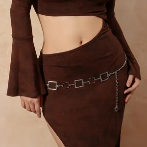 Mode Metall Quadrat Taillenkette Für Damen Hohl Geometrische Gliederkette Gürtel Verstellbares Körper Accessoire Für Kleid Anzug Dekoration