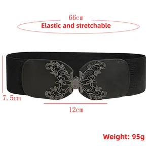 Détail de la ceinture élastique noire 66x7,5cm avec boucle papillon creuse et similicuir