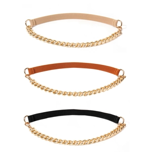 Women's slim belt set in black, beige, and brown with gold chain and elastic fabric
