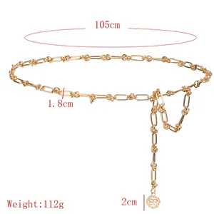 Chaîne de taille en métal doré pour robes avec longueur de 105cm et pendentif rond