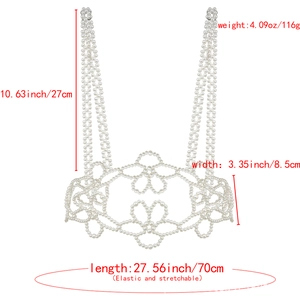 Fashion pearl body chain beaded vest with flower pattern and elastic straps for women