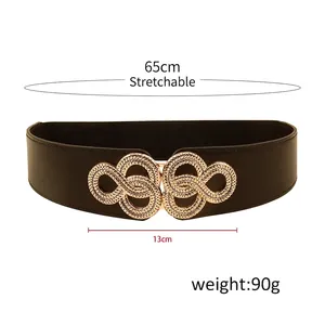 Ceinture élastique noire pour femme avec boucle dorée entrelacée et bande de 65 cm
