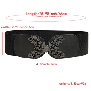 Ceinture élastique noire large pour robe avec boucle papillon en métal de style vintage
