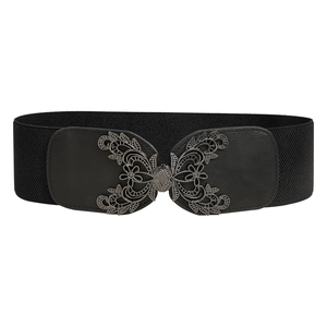 Ceinture élastique noire tendance avec boucle florale vintage pour robes et vestes