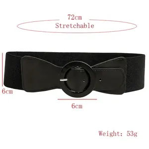 Fashionable elastic wide waist belt for women with elegant black round buckle and stretch band