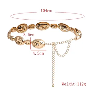 Punk-Style goldene Metall-Taillenkette mit gehämmerten ovalen Scheiben und verstellbarer Kette