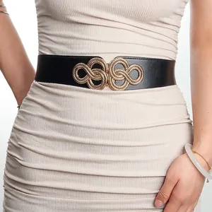 Ceinture Élastique de Mode pour Femmes avec Boucle en Alliage Infini Dorée Ceinture de Corset Large Noire pour Costumes