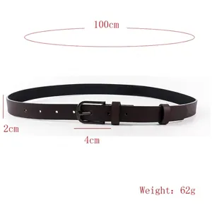 Classic dark brown leather belt for women with pin buckle and 100cm length dimension
