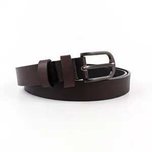 Classic dark brown leather belt with high-quality metal pin buckle and dual loops