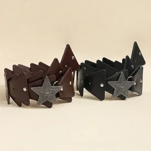 Bohemian leather belt set in brown and black with vintage embossed star buckle
