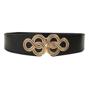 Ceinture large élastique pour femme avec boucle en métal doré texturé et entrelacé