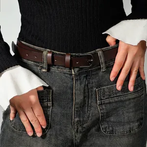 Vintage Women PU Leather Pin Buckle Belt Simple Casual Solid Color Jeans Waist Belt Dark Brown Fashion Accessory For Ladies