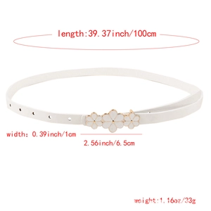 Ceinture fine blanche en cuir PU pour femmes avec boucle fleurie et dimensions