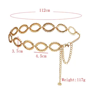 Catena in metallo dorato stile punk hip hop con anelli ovali e lunghezza di 112 cm