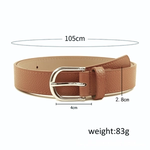 Ceinture femme en cuir marron avec boucle argentée, taille 105x2,8cm, accessoire chic décontracté
