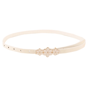 Ceinture fine en cuir PU blanc crème pour femmes avec trois boucles de fleurs marguerites
