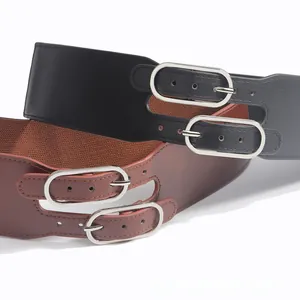 Détails de ceintures larges noires et marron avec doubles boucles ardillon pour robes