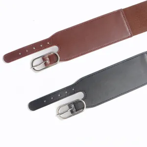 Détails de ceintures élastiques larges marron et noir avec boucles à double ardillon