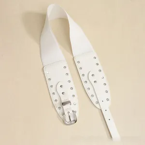 Détails de la ceinture punk élastique blanche avec strass brillants et boucle argentée