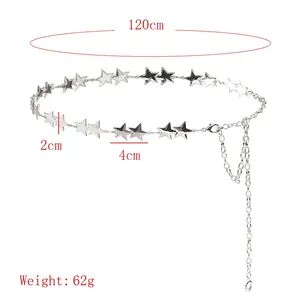 Fashion silver star metal waist chain belt with adjustable lobster clasp for women