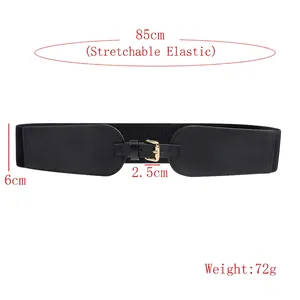 Ceinture large élastique noire pour femme avec boucle dorée et longueur étirable 85cm