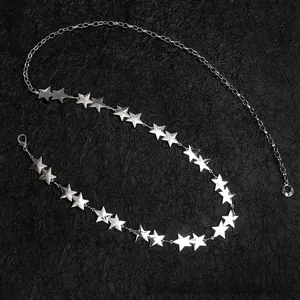 Detailed view of silver star link belt with polished metal stars and adjustable chain