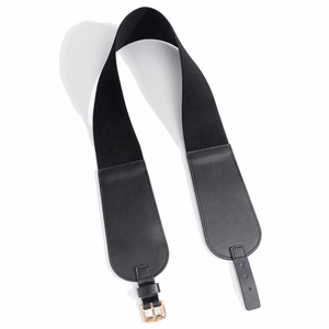 Ceinture large élastique noire pour femme avec boucle dorée pour robes et manteaux