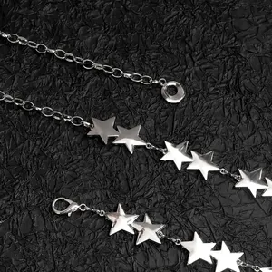 Fashionable silver star metal waist chain belt with star pendants and lobster clasp closure