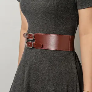 Ceinture Élastique Large pour Femmes Avec Double Boucle à Ardillon Patch en Similicuir Ceinture Corset Simple Polyvalente