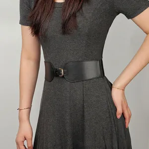 Ceinture Élastique Femme Minimaliste en Cuir PU Large Corset Boucle en Alliage Doré Accessoire Polyvalent pour Robe Manteau
