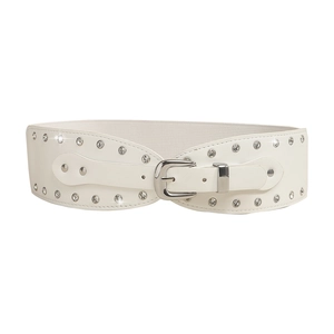 Ceinture élastique blanche pour femme avec boucle argentée et strass brillants