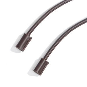 Detailed macro view of dark brown leather knot waist rope with premium stitching and ends