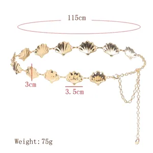 Ceinture élégante en chaîne métallique dorée avec plaques en coquillage et lien ajustable