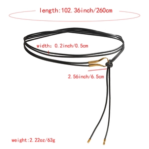 Ceinture fine en corde noire style ethnique avec boucle dorée en U pour robes