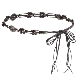 Ethnic bohemian braided waist rope with vintage silver coins and dark brown beads