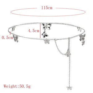 Chaîne de taille papillon argentée avec pendentif à franges et spécifications