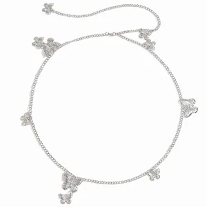 Chaîne de taille papillon argentée élégante avec pendentifs pour robes et pantalons