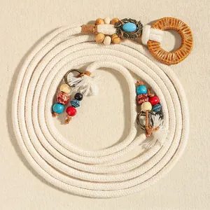 Vintage boho πλεκτή ζώνη για γυναίκες με τιρκουάζ μεταλλικό στοιχείο και χάντρες