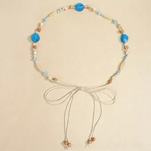 Bohemian braided waist rope with blue diamond beads and vintage tassels for ethnic style