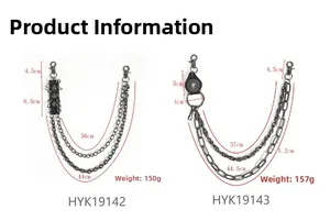 Detailed size chart for punk style leather pant chains with metal link dimensions