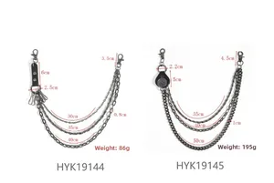 Detailed dimensions and weight of vintage multilayer leather and metal pants chains