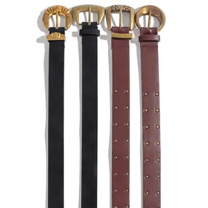 Lot de ceintures vintage en cuir PU noir et marron avec boucles en métal gravé