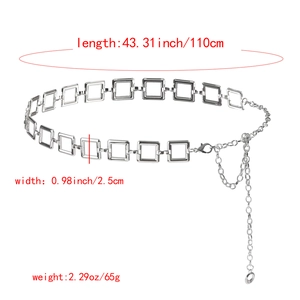 Fashionable silver square link chain belt for women dresses, total length 110cm and width 2.5cm