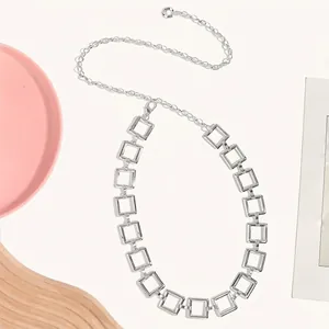Fashionable silver square link metal waist chain for dresses and pants with adjustable clasp