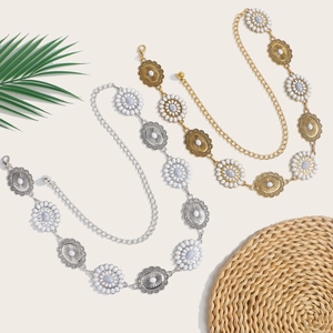 Bohemian hollow floral metal waist chain belts in gold and silver finish for dresses