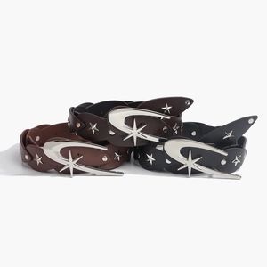 Cinture in pelle stile Y2K con borchie a stella e fibbie metalliche celestiali
